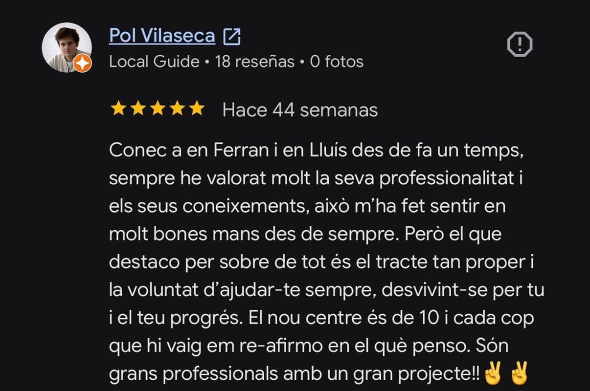 Ressenya de Google d'un client Reactive